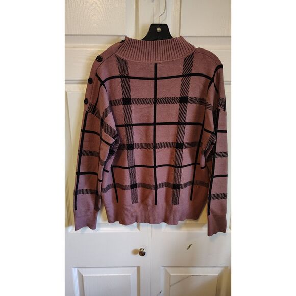 Tahari Women's Pink and Black Plaid Mock neck sweater - Picture 2 of 6